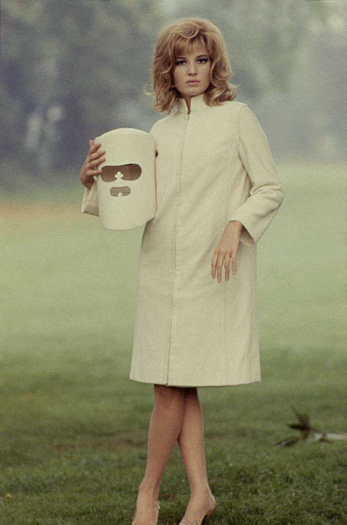 Portrait of Italian actress Monica Vitti (born Maria Louisa Ceciarelli) in costume during the filming of