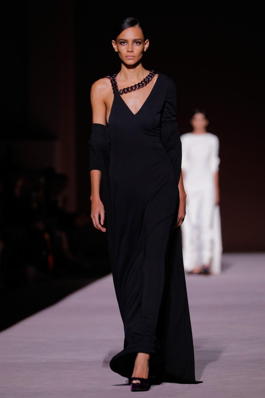 NEW YORK, NY - FEBRUARY 06: A model walks the runway at the Tom Ford Runway show February 2019 during New York Fashion Week at Park Avenue Armory on February 6, 2019 in New York City. (Photo by Randy Brooke/WireImage)