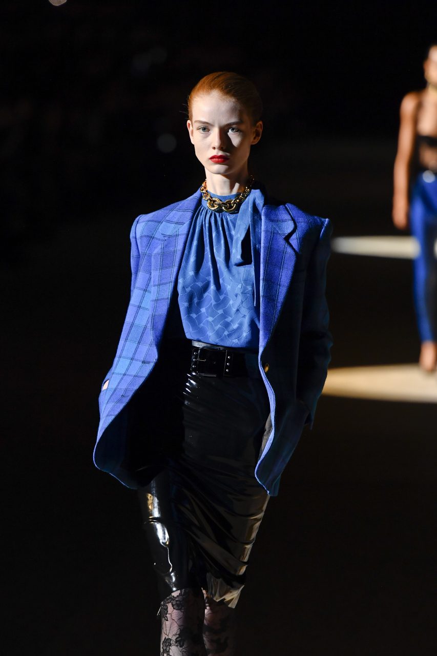 PARIS, FRANCE - FEBRUARY 25: A model walks the runway during the Saint Laurent Ready to Wear fashion show as part of the Paris Fashion Week Womenswear Fall/Winter 2020/2021 on February 25, 2020 in Paris, France. (Photo by Victor VIRGILE/Gamma-Rapho via Getty Images)