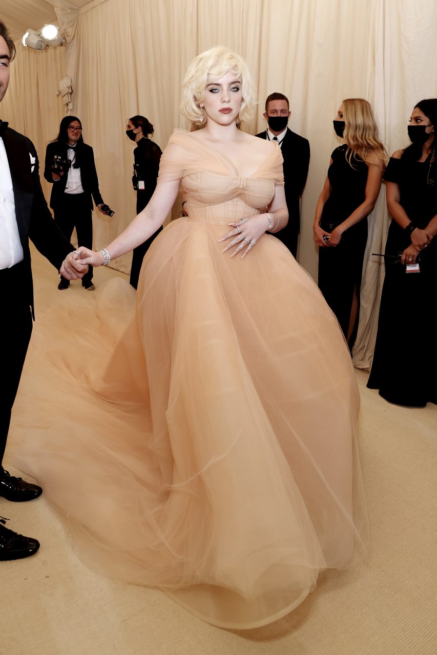 Co-chair Billie Eilish wears a light-pink Oscar de la Renta tulle dress