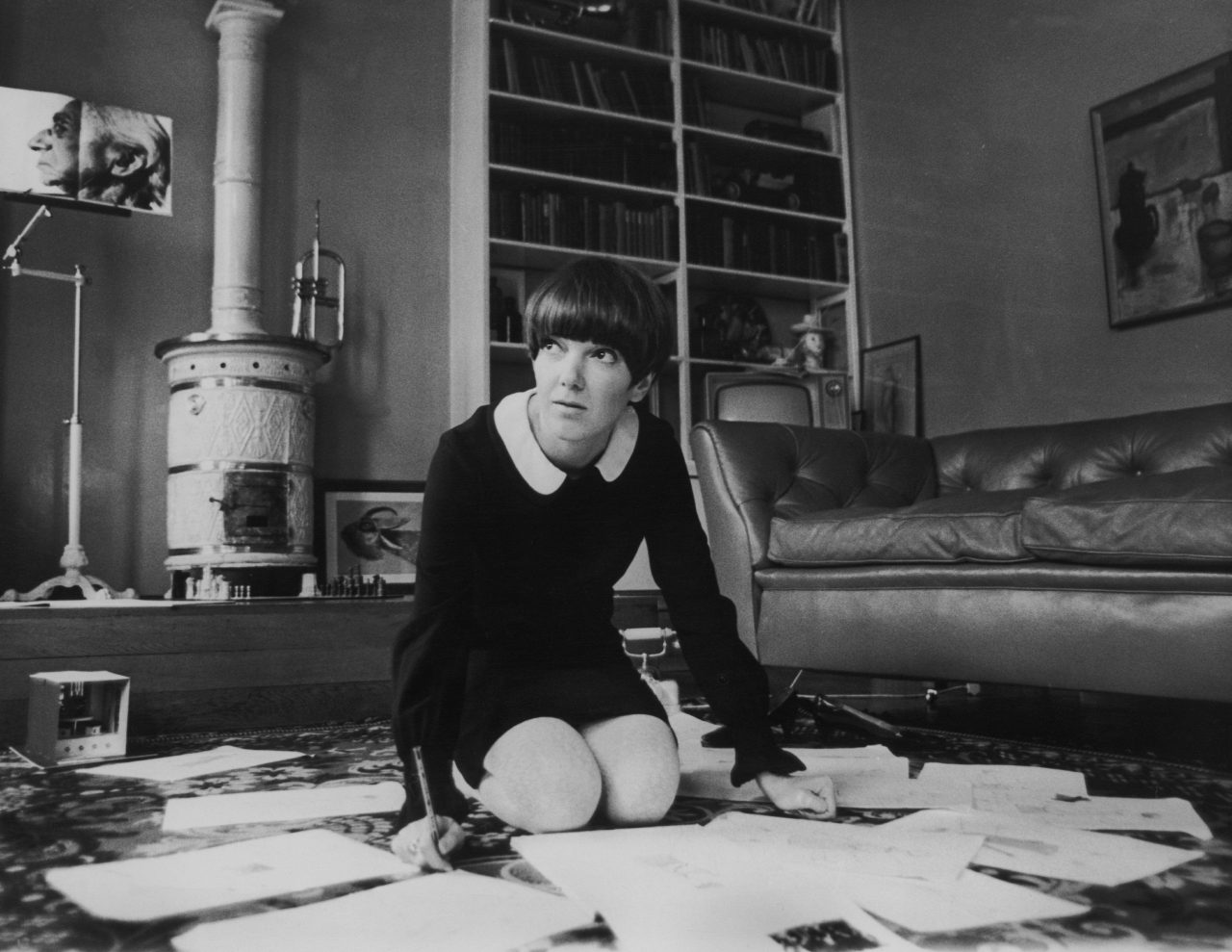UNITED KINGDOM - JANUARY 01:  Mary QUANT, fashion designer and initiator of the mini-skirt, is seen in her flat in Dracott Place, Chelsea surrounded by fashion drawings as she plans her new creations.  (Photo by Keystone-France/Gamma-Keystone via Getty Images)