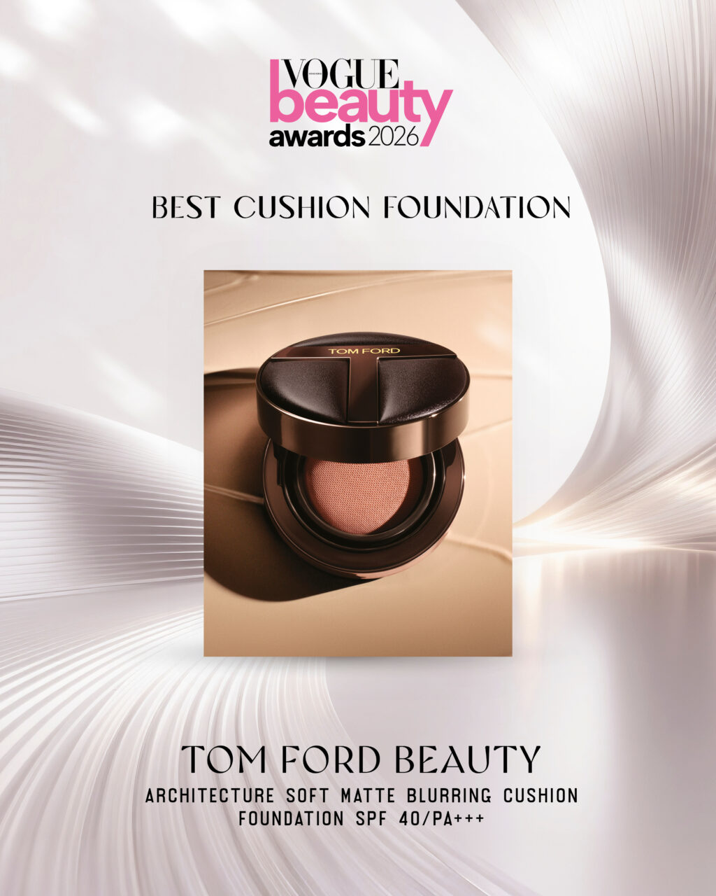 Best Cushion Foundation：Tom Ford Beauty把建築美學融入妝容之中，呈獻立體光影柔霧氣墊粉底